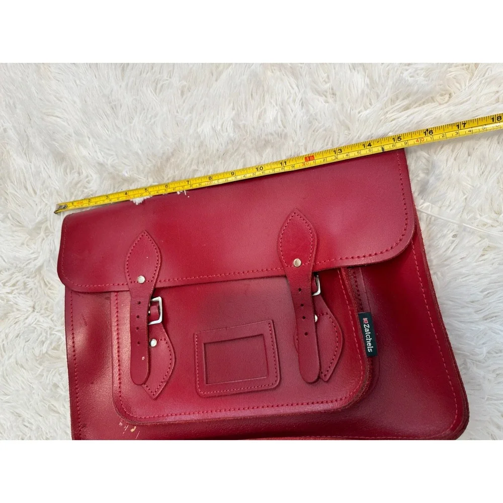 Zatchels Red Leather Satchel Messenger Bag Handmade in England 14.5 Inch
